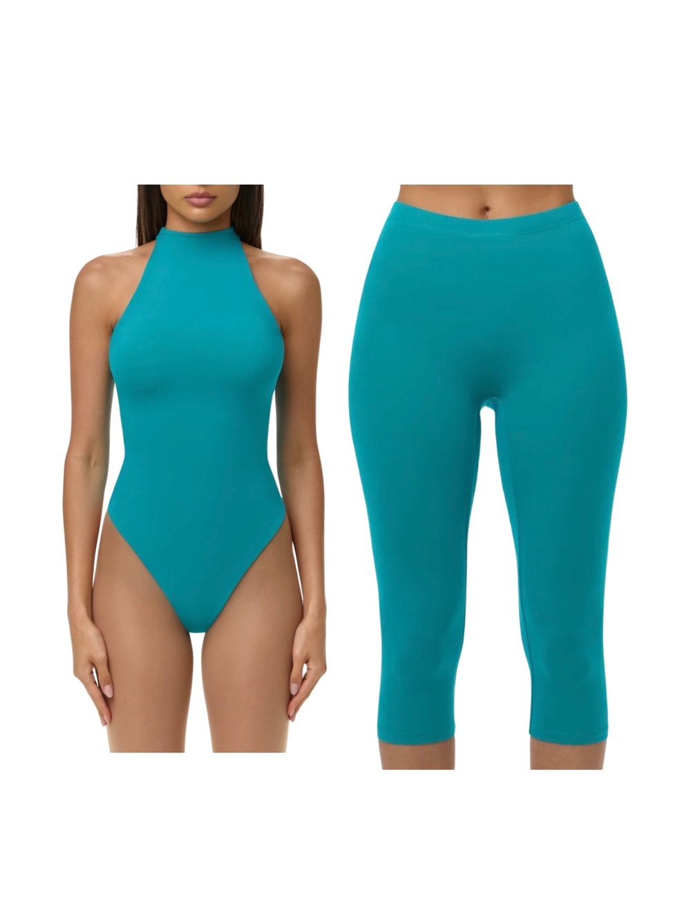 Naked Wardrobe Aqua Two Piece Capri Leggings Set